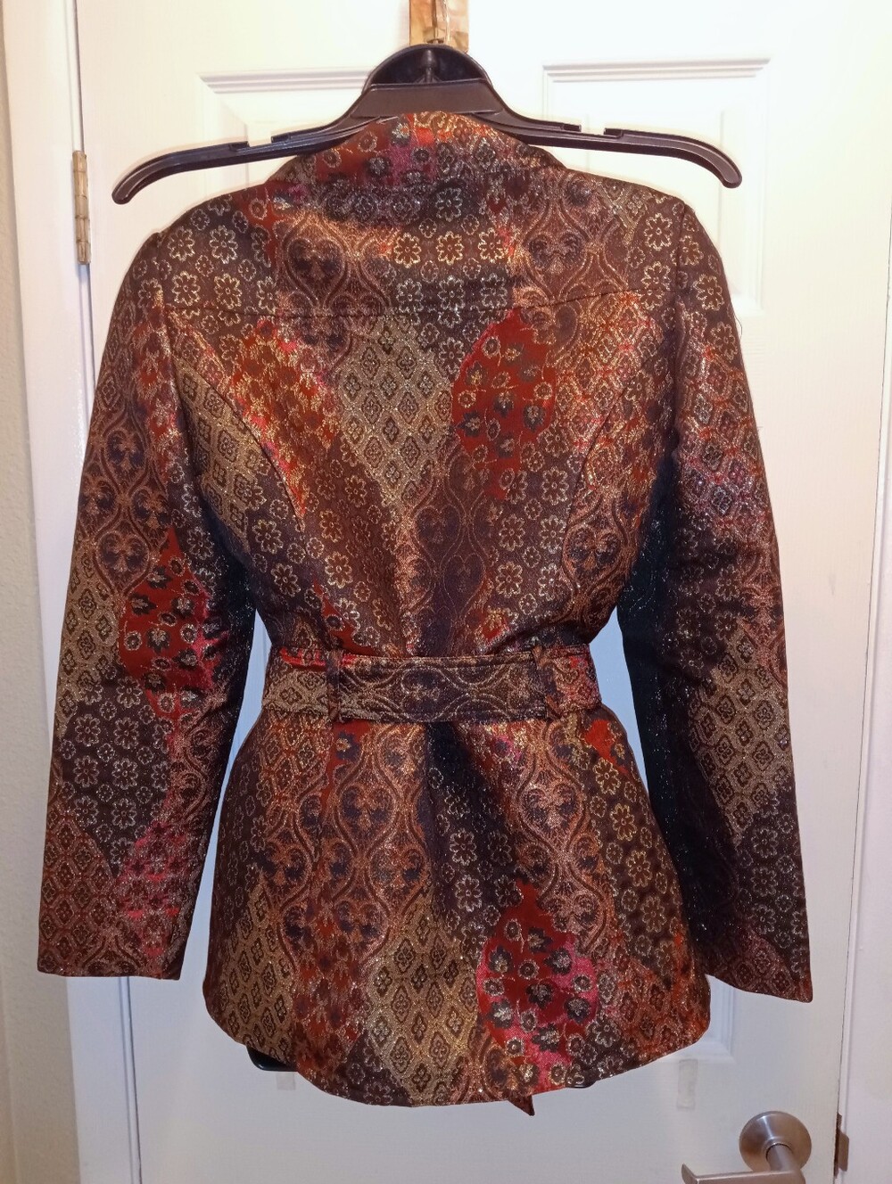 Cache Brown and Red Brocade Belted Blazer - Picture 2 of 8